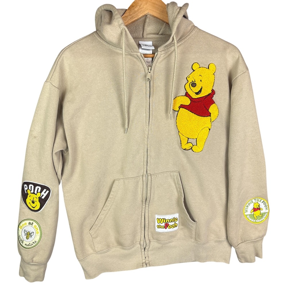 Disney Winnie The Pooh Chenille Patch Fleece Jacket Size Medium Full Zip